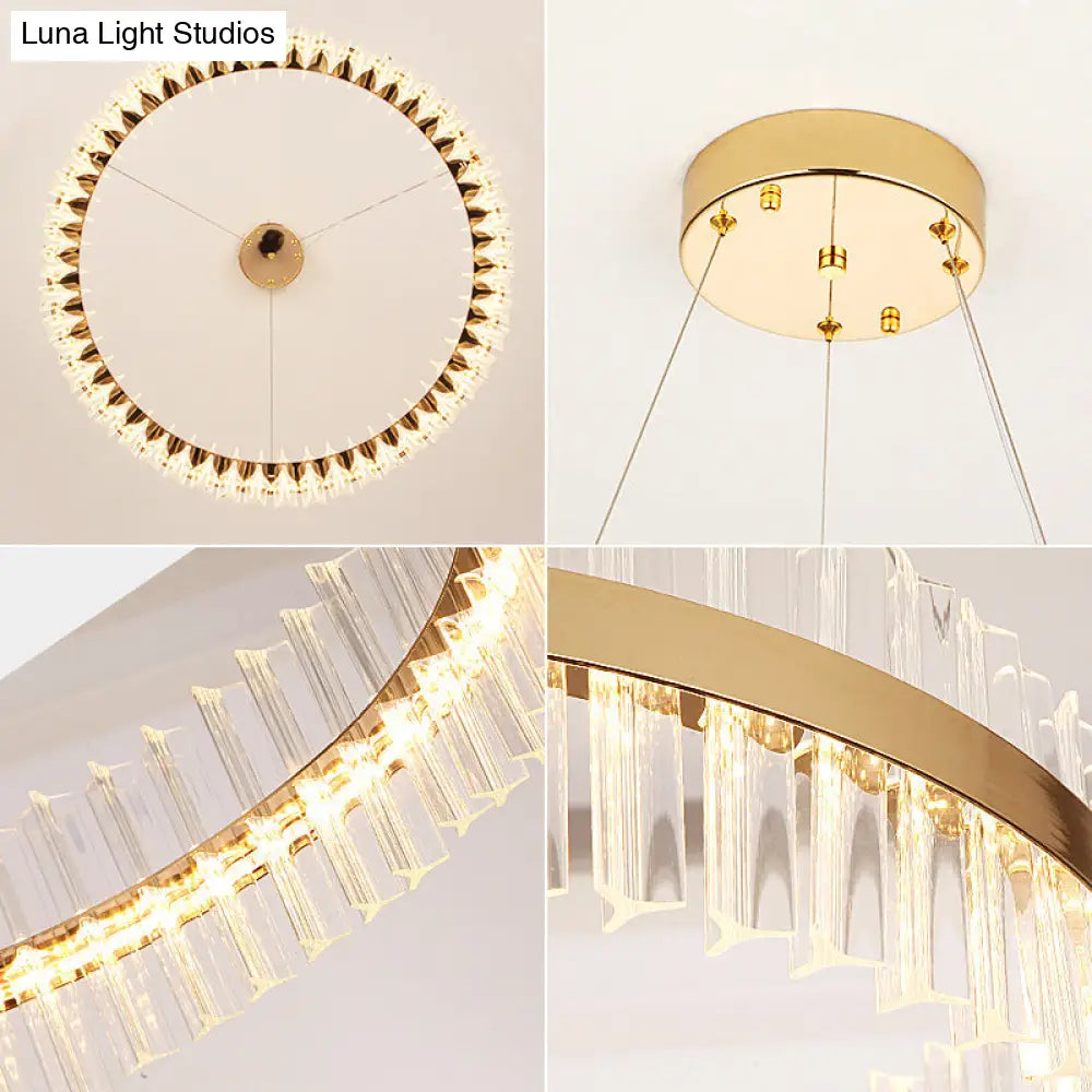 Modern Led Crystal Gold Ring Pendant Ceiling Lamp