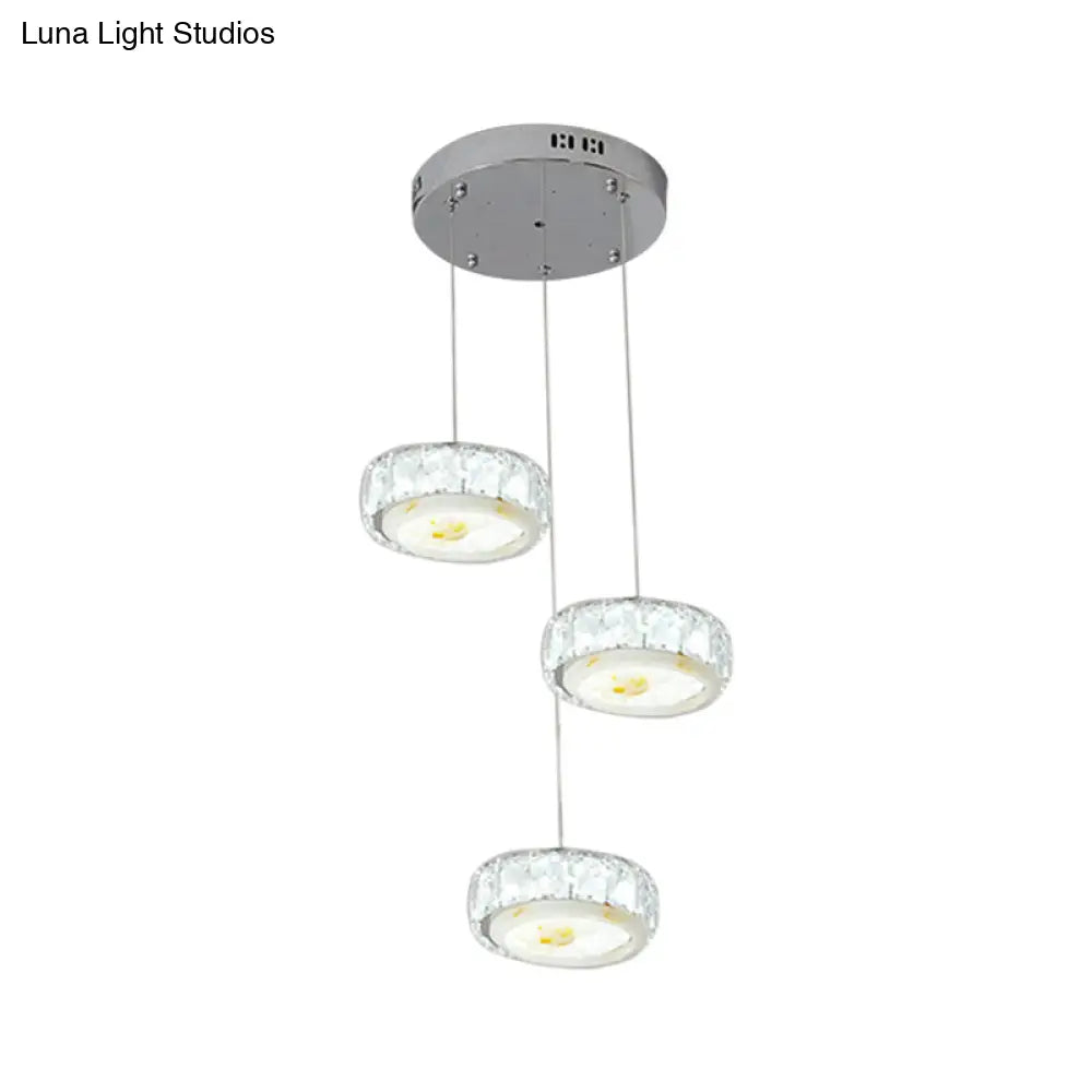 Modern Led Crystal Hanging Lamp Kit With Chrome Finish Faceted Circle And Jade Flower Design -