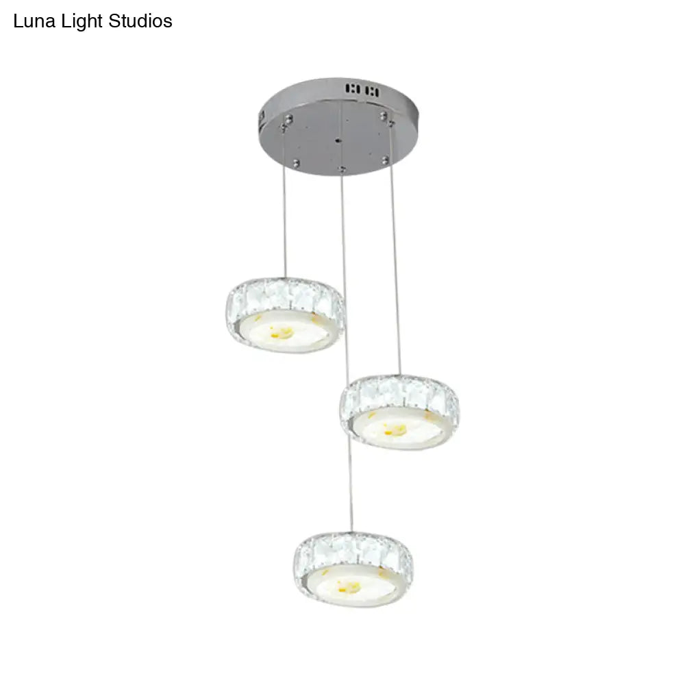 Modern Led Hanging Lamp Kit With Crystal Circle And Jade Flower Design In Chrome