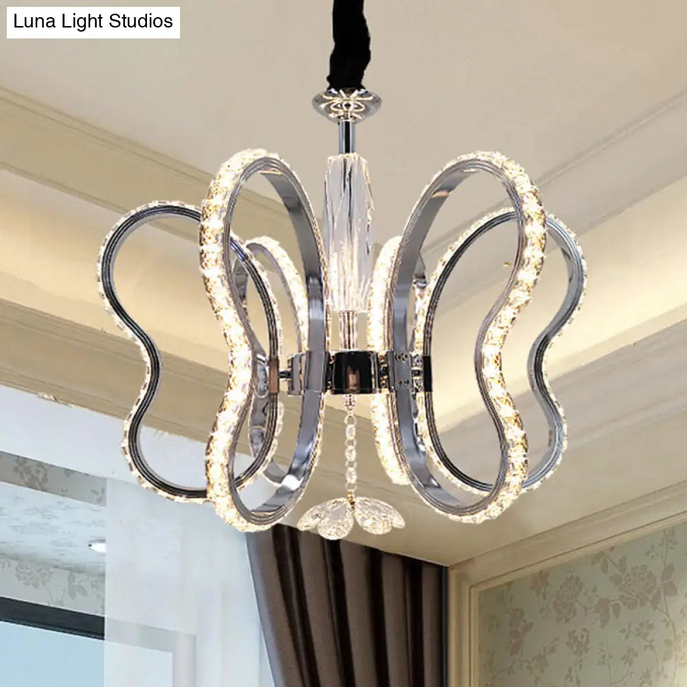 Crystal Heart Chandelier: Led Chrome Hanging Ceiling Lamp In Warm Or White Light /