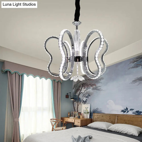 Crystal Heart Chandelier: Led Chrome Hanging Ceiling Lamp In Warm Or White Light /