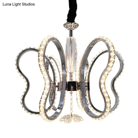 Modern Led Crystal Heart Shaped Chandelier - Chrome Hanging Ceiling Light In Warm/White