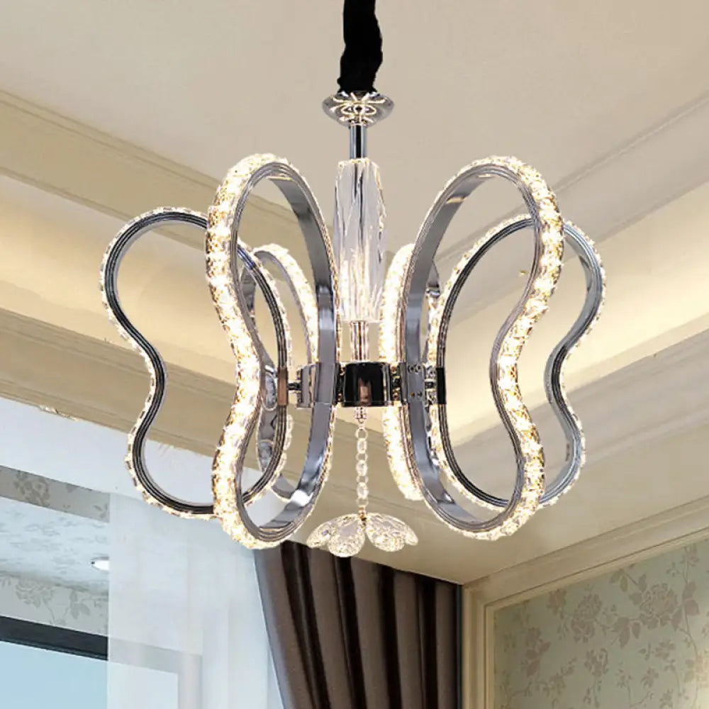 Modern Led Crystal Heart Shaped Chandelier - Chrome Hanging Ceiling Light In Warm/White / Warm