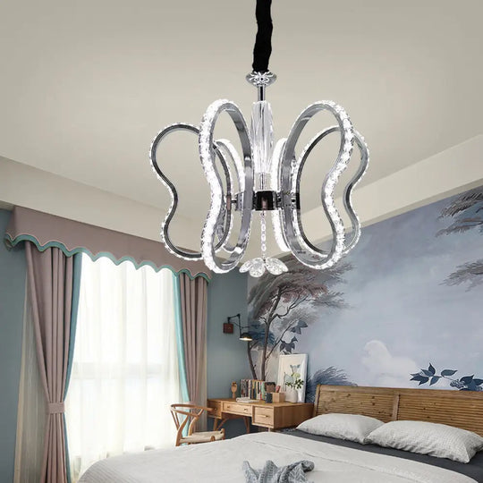 Modern Led Crystal Heart Shaped Chandelier - Chrome Hanging Ceiling Light In Warm/White / White