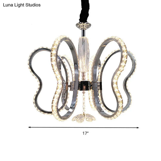 Crystal Heart Chandelier: Led Chrome Hanging Ceiling Lamp In Warm Or White Light