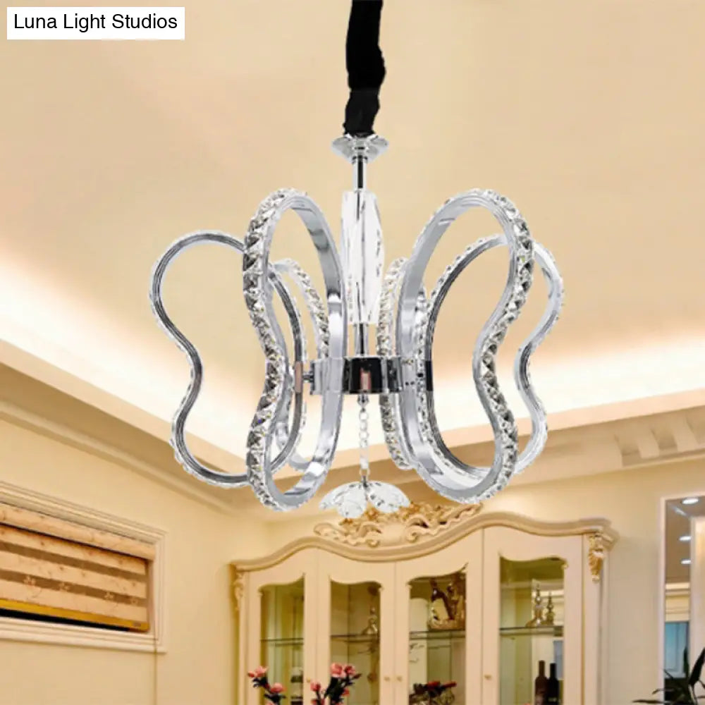 Modern Led Crystal Heart Shaped Chandelier - Chrome Hanging Ceiling Light In Warm/White