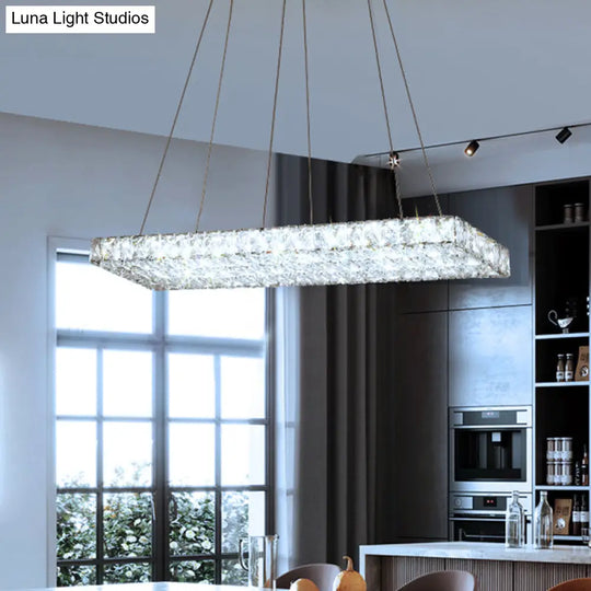 Modern Led Crystal Island Chandelier - Rectangular Pendant For Dining Room Décor