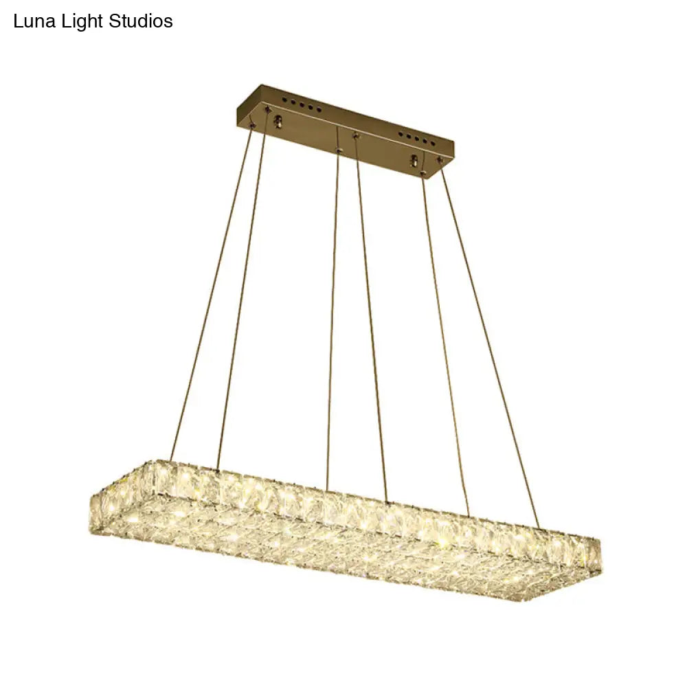 Modern Led Crystal Island Chandelier - Rectangular Pendant For Dining Room Décor