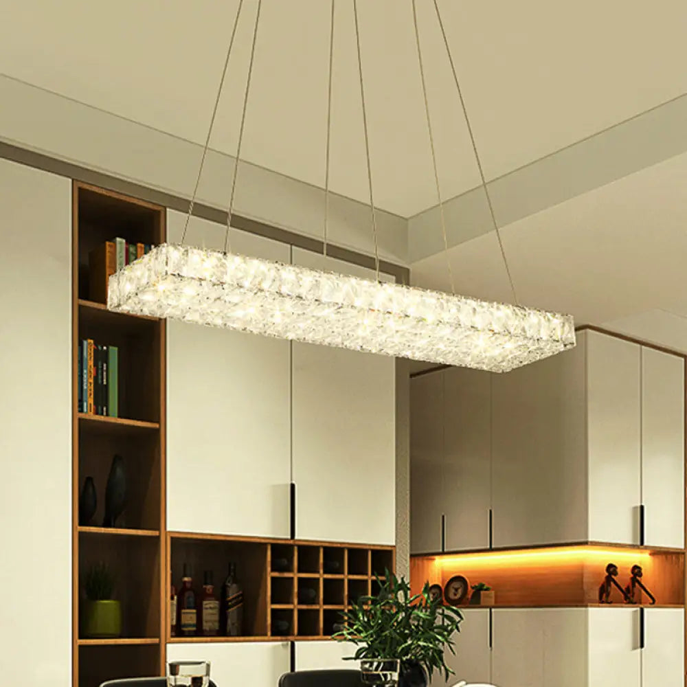 Modern Led Crystal Island Chandelier - Rectangular Pendant For Dining Room Décor Clear