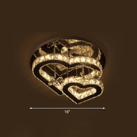 Modern Led Crystal Loving Heart Ceiling Light - Beveled Clear Semi - Flush Mount / 16’