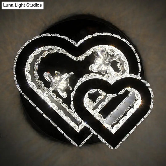 Modern Led Crystal Loving Heart Ceiling Light - Beveled Clear Semi - Flush Mount
