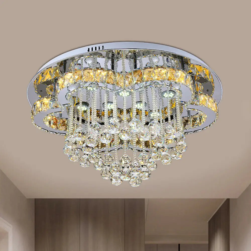 Modern Led Crystal Orb Ceiling Light - Chrome Finish Flush Mount For Living Room
