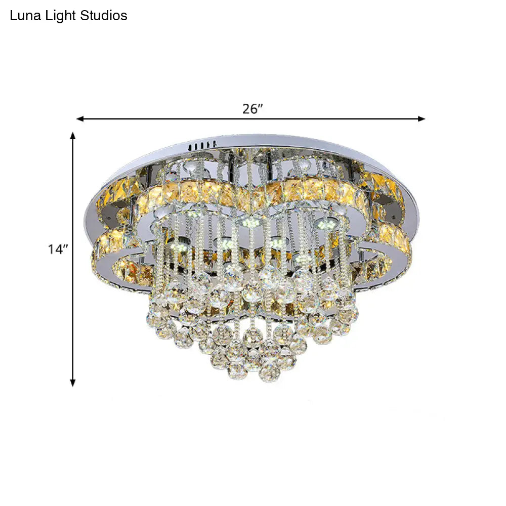 Modern Led Crystal Orb Ceiling Light - Chrome Finish Flush Mount For Living Room