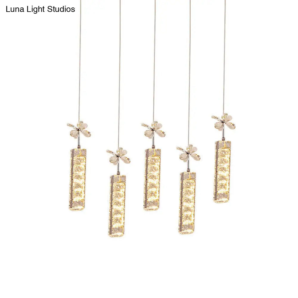 Modern Led Multi Pendant Light With Cut Crystal Linear And Flower Drop Design In Chrome Finish