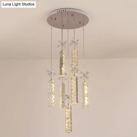 Modern Led Multi Pendant Light With Cut Crystal Linear And Flower Drop Design In Chrome Finish