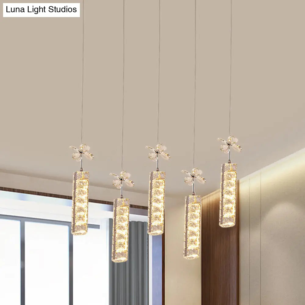 Modern Led Multi Pendant Light With Cut Crystal Linear And Flower Drop Design In Chrome Finish /