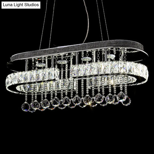 Modern Led Crystal Pendant Light With Stainless Steel Frame And Tassel Accents