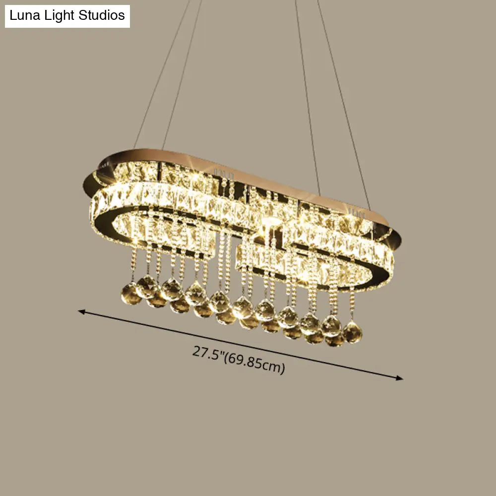 Modern Led Crystal Pendant Light With Stainless Steel Frame And Tassel Accents