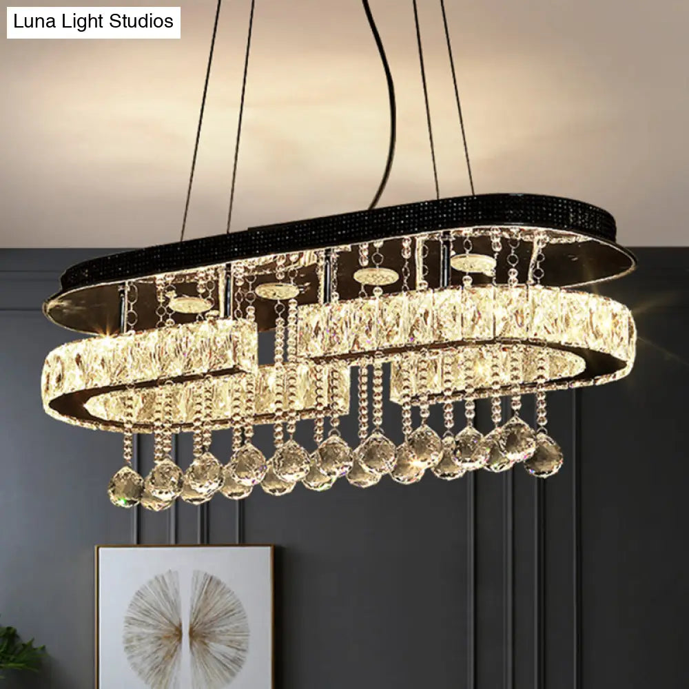 Modern Led Crystal Pendant Light With Stainless Steel Frame And Tassel Accents
