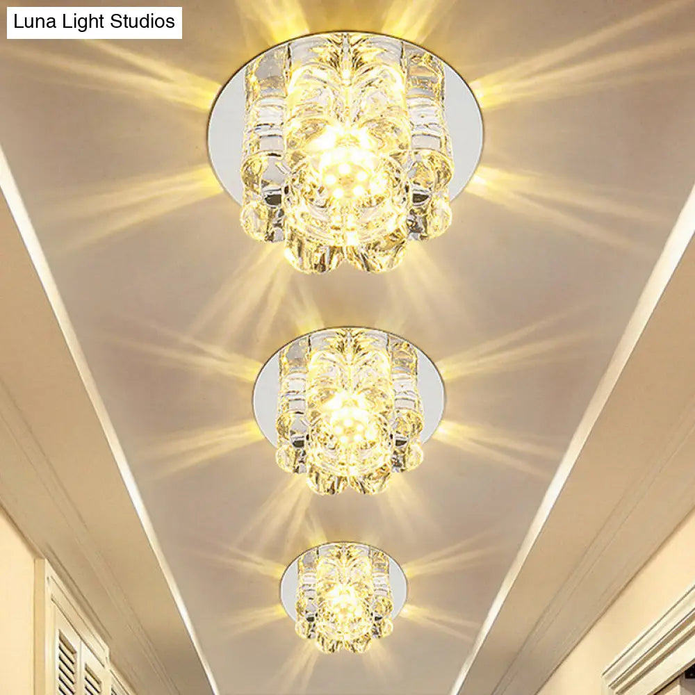 Modern Led Crystal Petal Flush Mount Light Fixture - Warm/White/Multi Color Lighting For Living Room