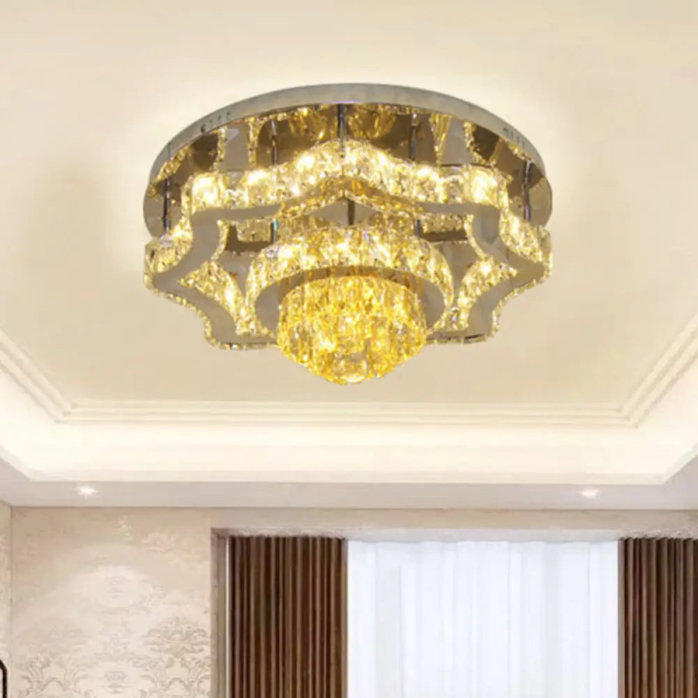 Modern Led Crystal Polished Chrome Semi Flush Ceiling Light With Tiered Scallops And