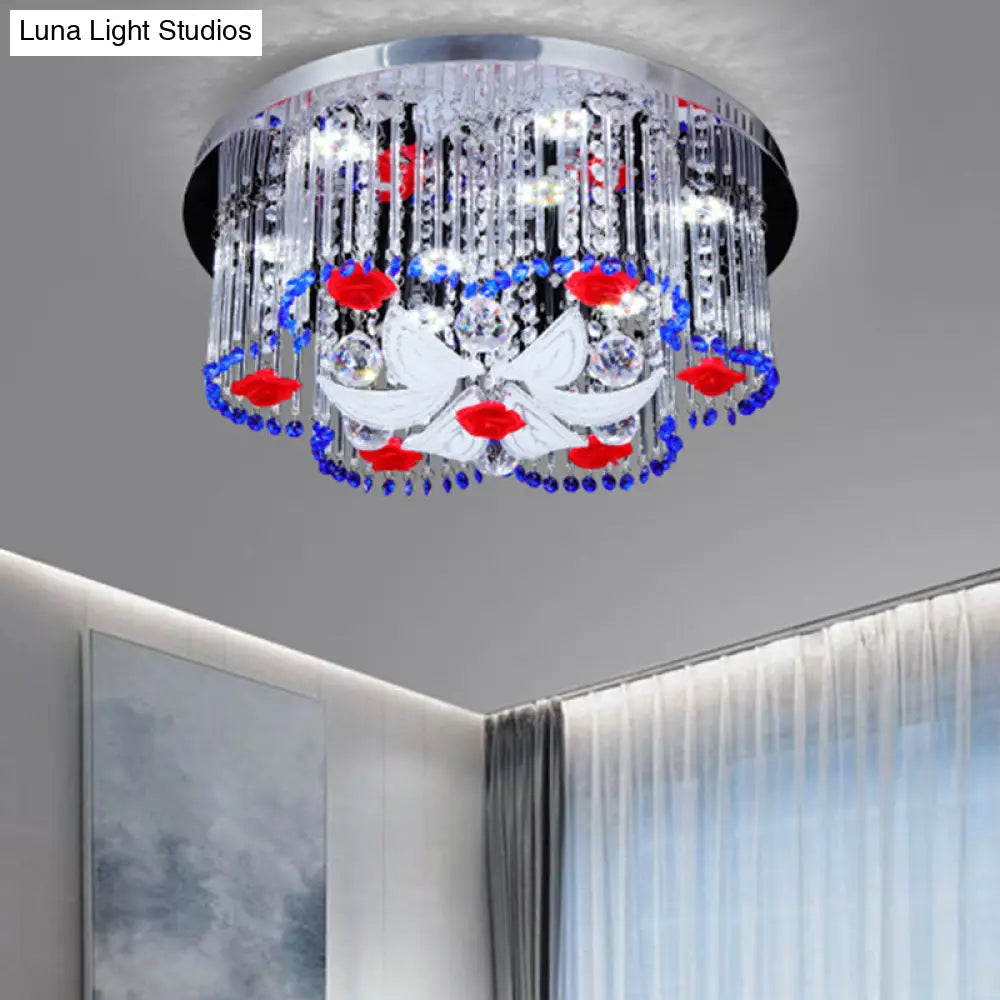 Modern Led Crystal Prism Ceiling Light With Flower Design In Blue And Red 19.5/23.5 Width Red-Blue /