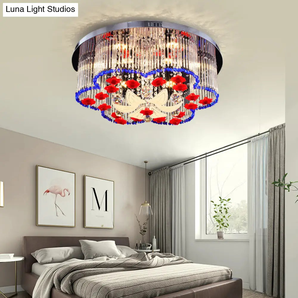 Modern Led Crystal Prism Ceiling Light With Flower Design In Blue And Red 19.5/23.5 Width Red-Blue /
