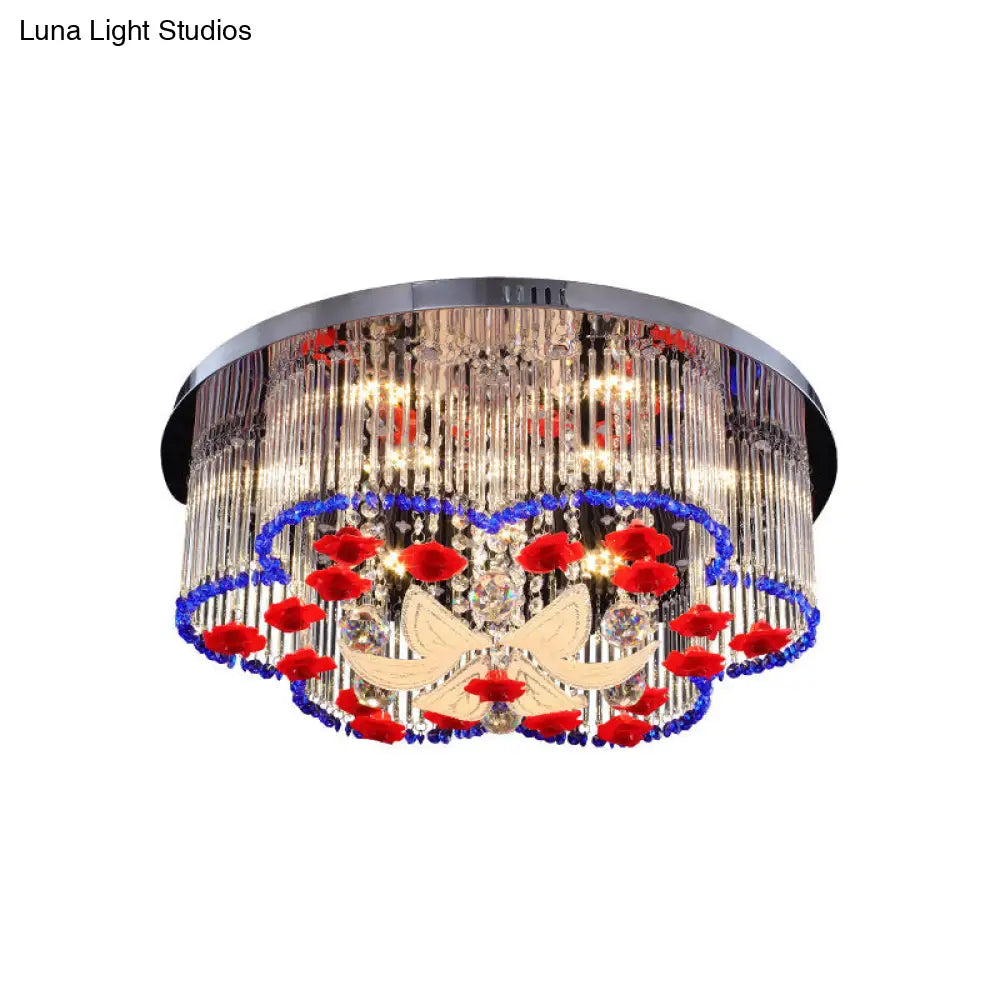 Modern Led Crystal Prism Ceiling Light With Flower Design In Blue And Red 19.5/23.5 Width