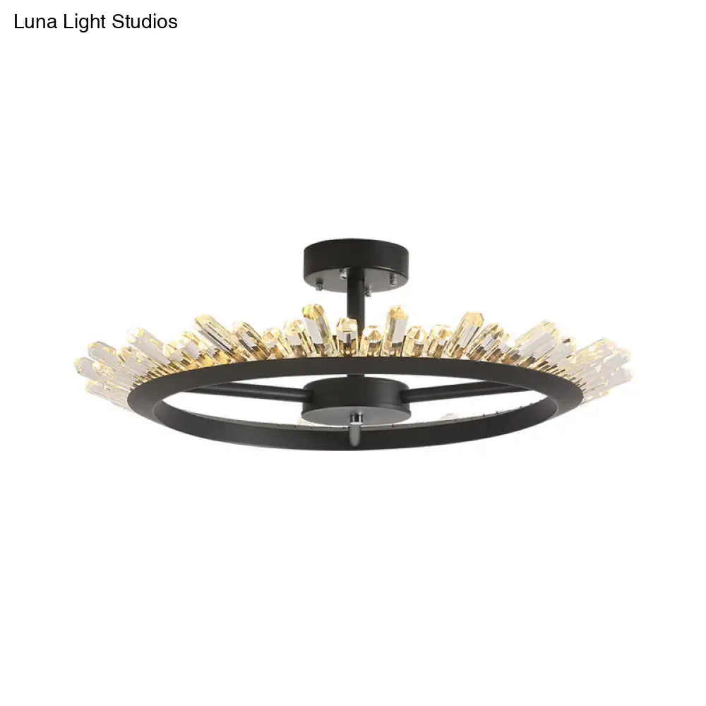 Modern Led Crystal Rod Ceiling Light Fixture - Semi Flush Mount In Black