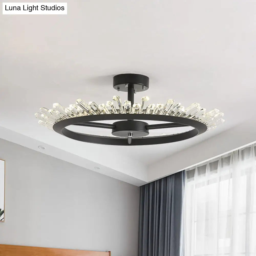 Modern Led Crystal Rod Ceiling Light Fixture - Semi Flush Mount In Black