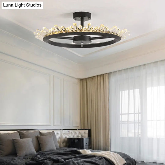 Modern Led Crystal Rod Ceiling Light Fixture - Semi Flush Mount In Black