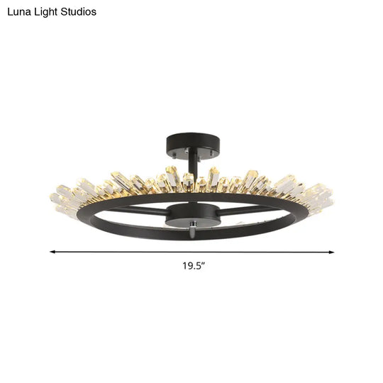 Modern Led Crystal Rod Ceiling Light Fixture - Semi Flush Mount In Black