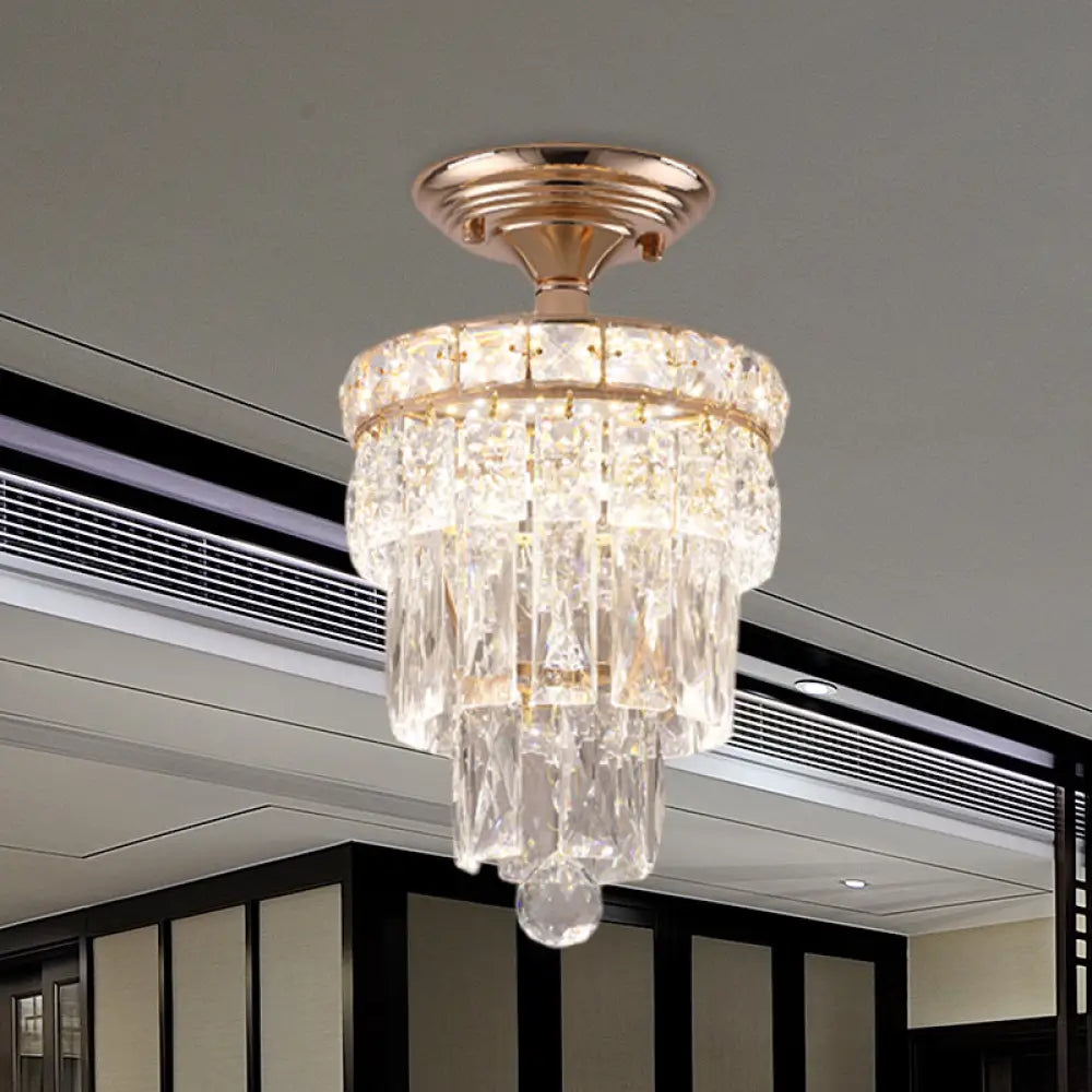 Modern Led Crystal Semi Flush Ceiling Light In Gold Tone