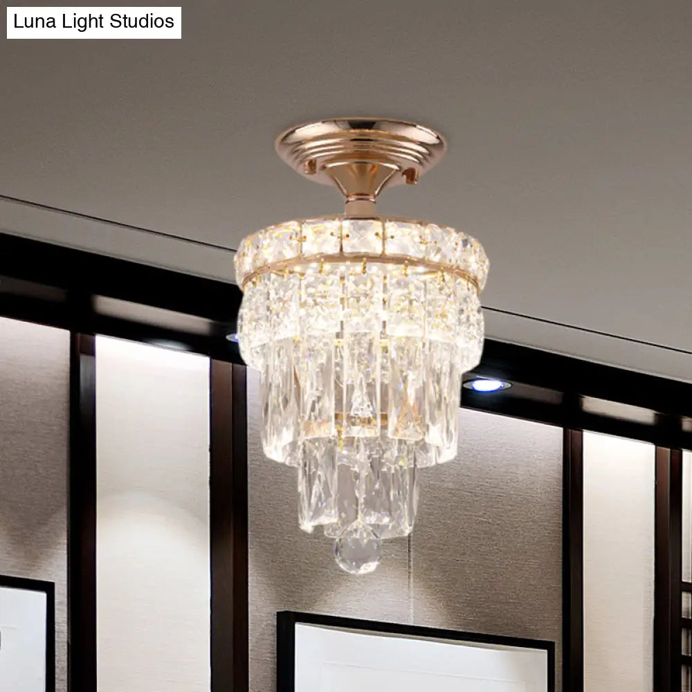 Modern Led Crystal Semi Flush Ceiling Light In Gold Tone