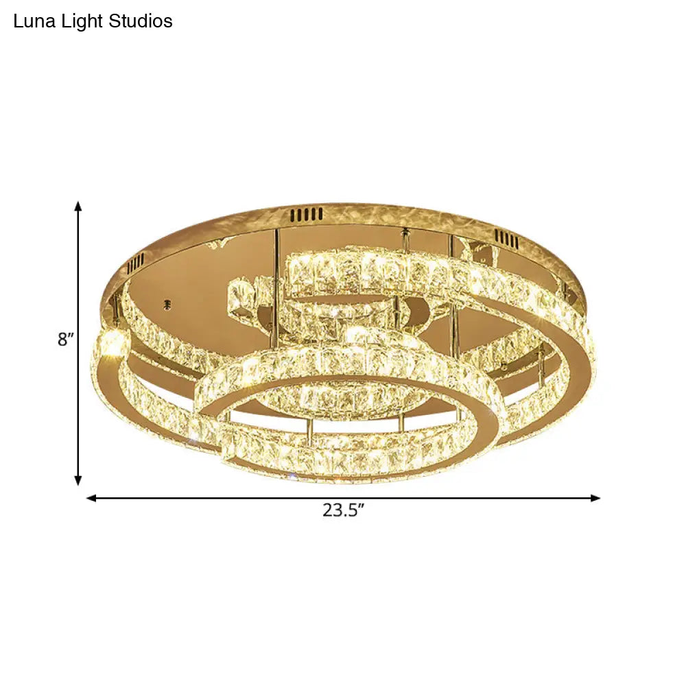 Modern Led Crystal Semi-Flush Ceiling Light In Warm/White 19.5/23.5 Diameter