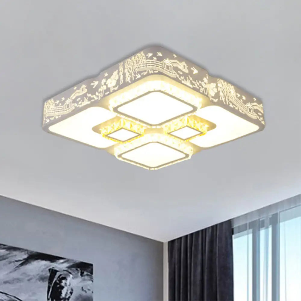 Modern Led Crystal Square Ceiling Light For Bedroom White