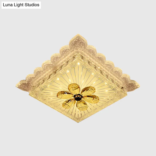 Modern Led Crystal Square Flush Mount Ceiling Light Fixture In Warm/White With Scalloped Edge
