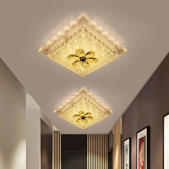 Modern Led Crystal Square Flush Mount Ceiling Light Fixture In Warm/White With Scalloped Edge White