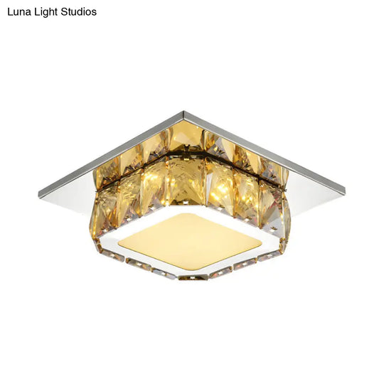 Modern Led Crystal Square Flush Mount Lamp In Clear/Amber With 3 Color Options