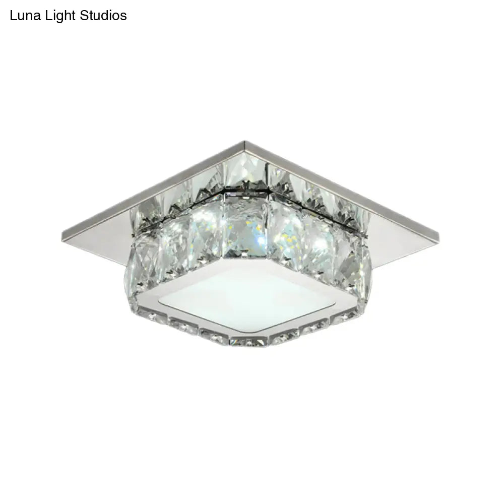 Modern Led Crystal Square Flush Mount Lamp In Clear/Amber With 3 Color Options