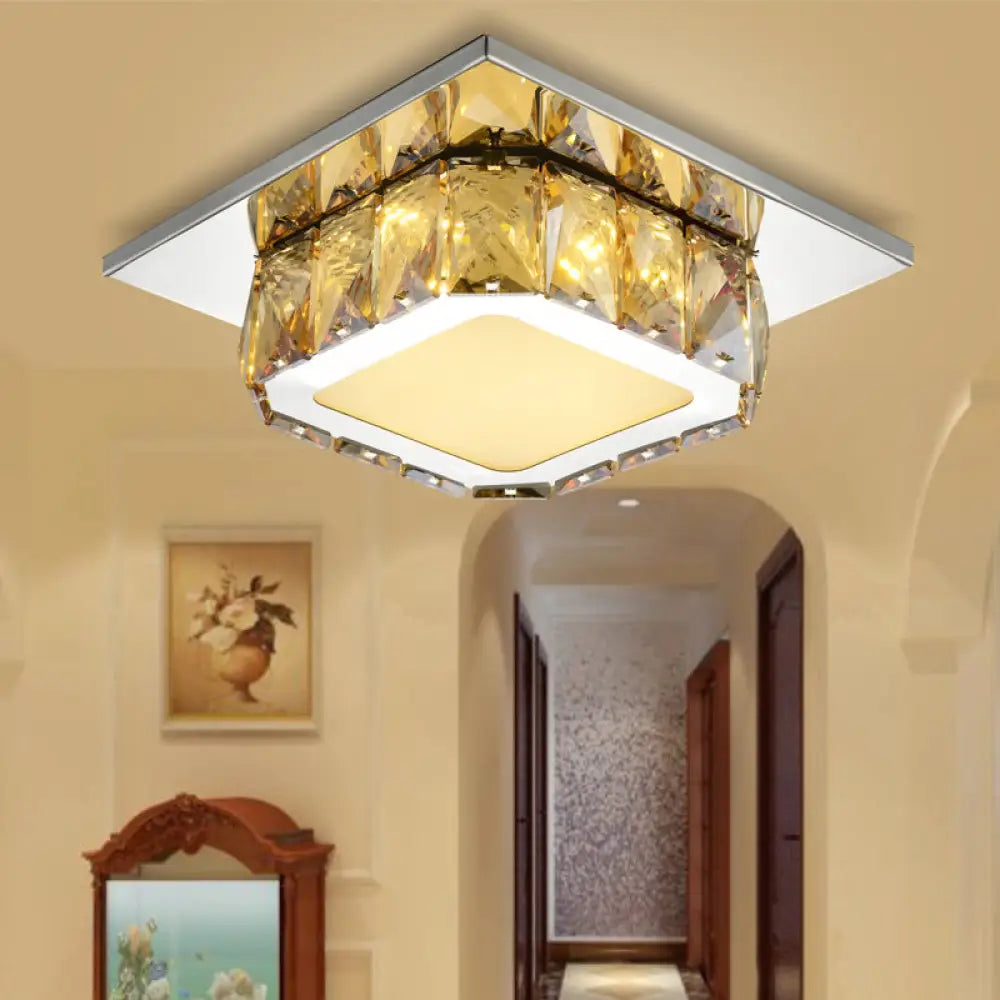 Modern Led Crystal Square Flush Mount Lamp In Clear/Amber With 3 Color Options Amber / Neutral