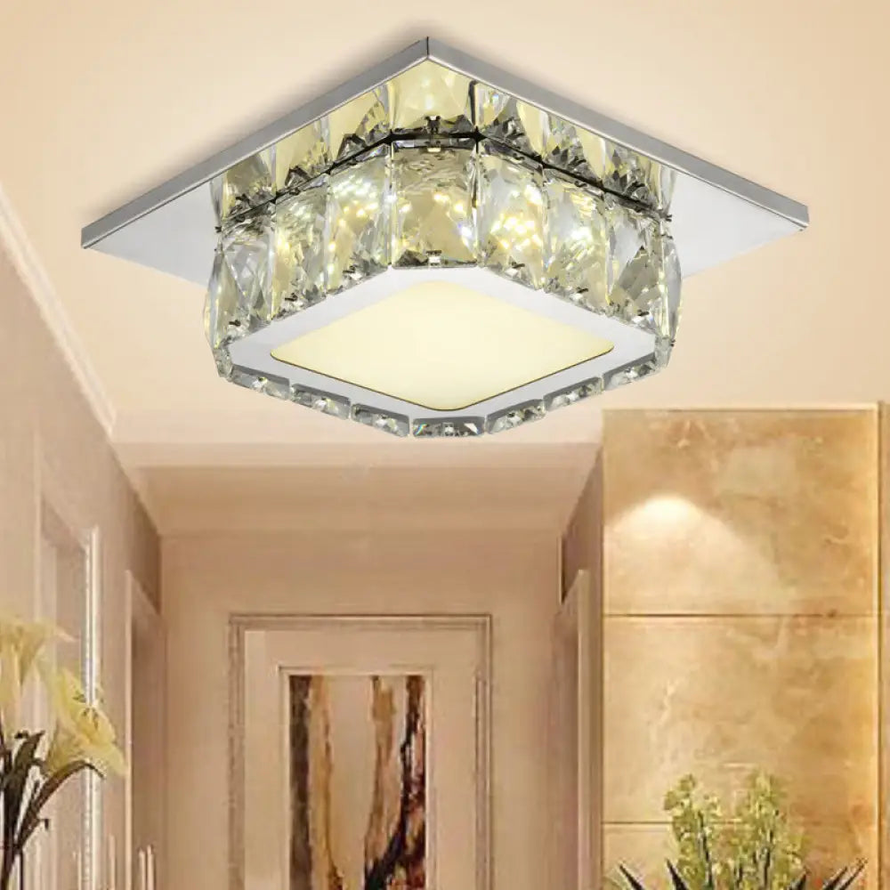 Modern Led Crystal Square Flush Mount Lamp In Clear/Amber With 3 Color Options Clear / Warm