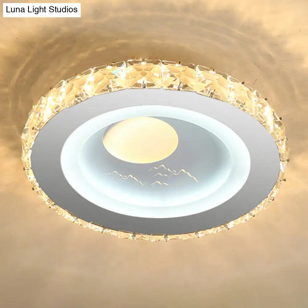 Modern Led Crystal Stainless-Steel Flushmount Ceiling Light - Circle Shape / Sun