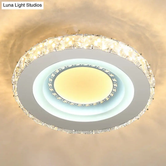 Modern Led Crystal Stainless-Steel Flushmount Ceiling Light - Circle Shape / Leaf