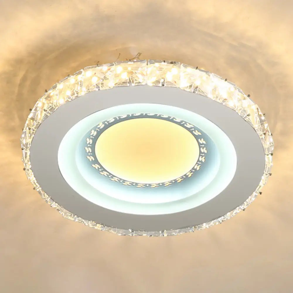 Modern Led Crystal Stainless - Steel Flushmount Ceiling Light - Circle Shape / Leaf