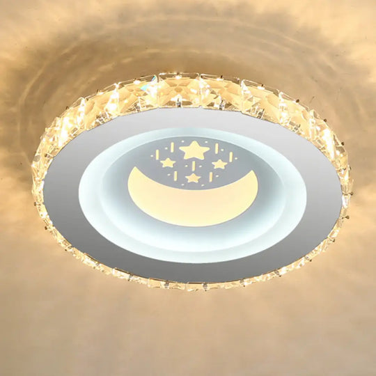 Modern Led Crystal Stainless - Steel Flushmount Ceiling Light - Circle Shape / Moon