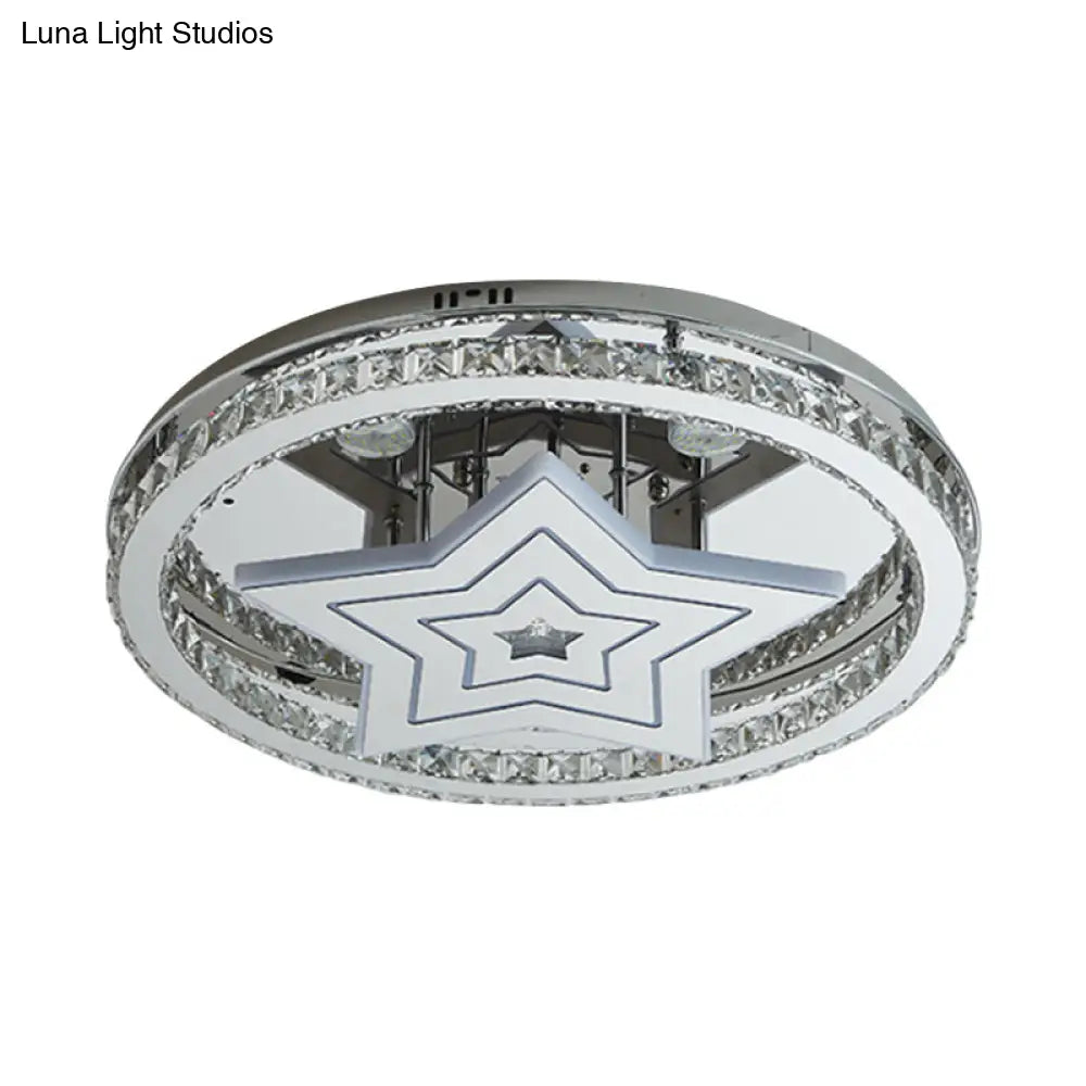 Modern Led Crystal Star Flush Mount Ceiling Light- Chrome Finish