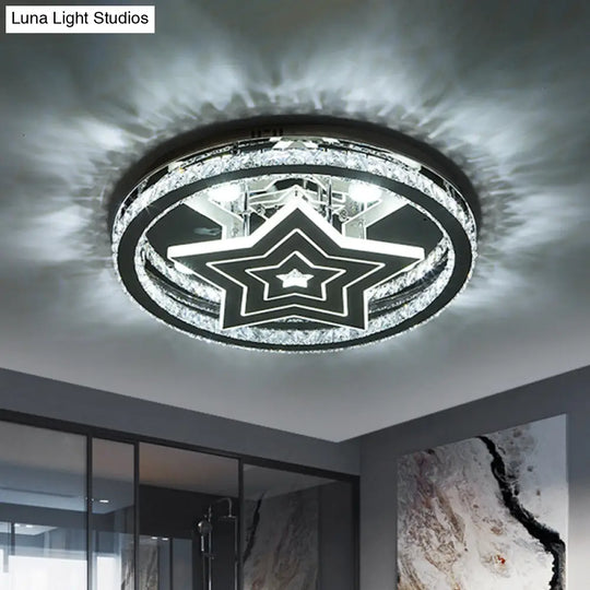 Modern Led Crystal Star Flush Mount Ceiling Light - Chrome Finish