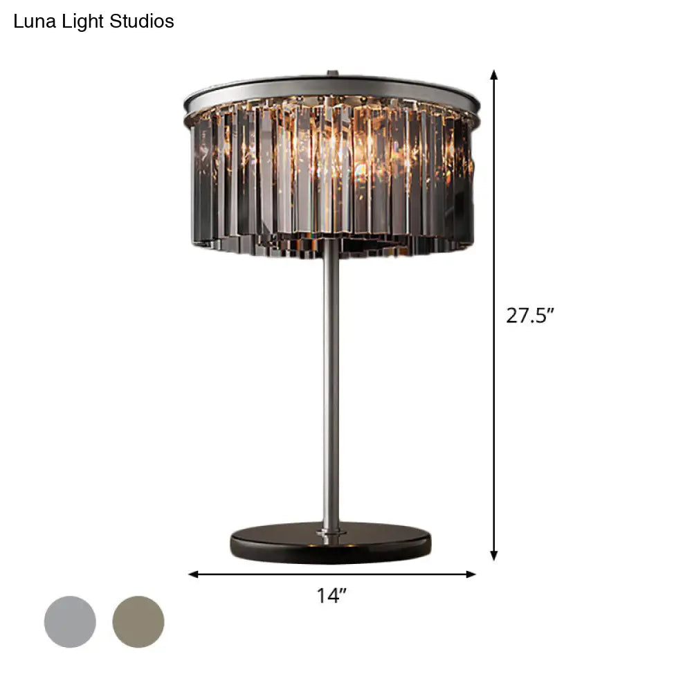 Modern Led Crystal Table Lamp Smoke Gray/Chrome For Living Room Desk