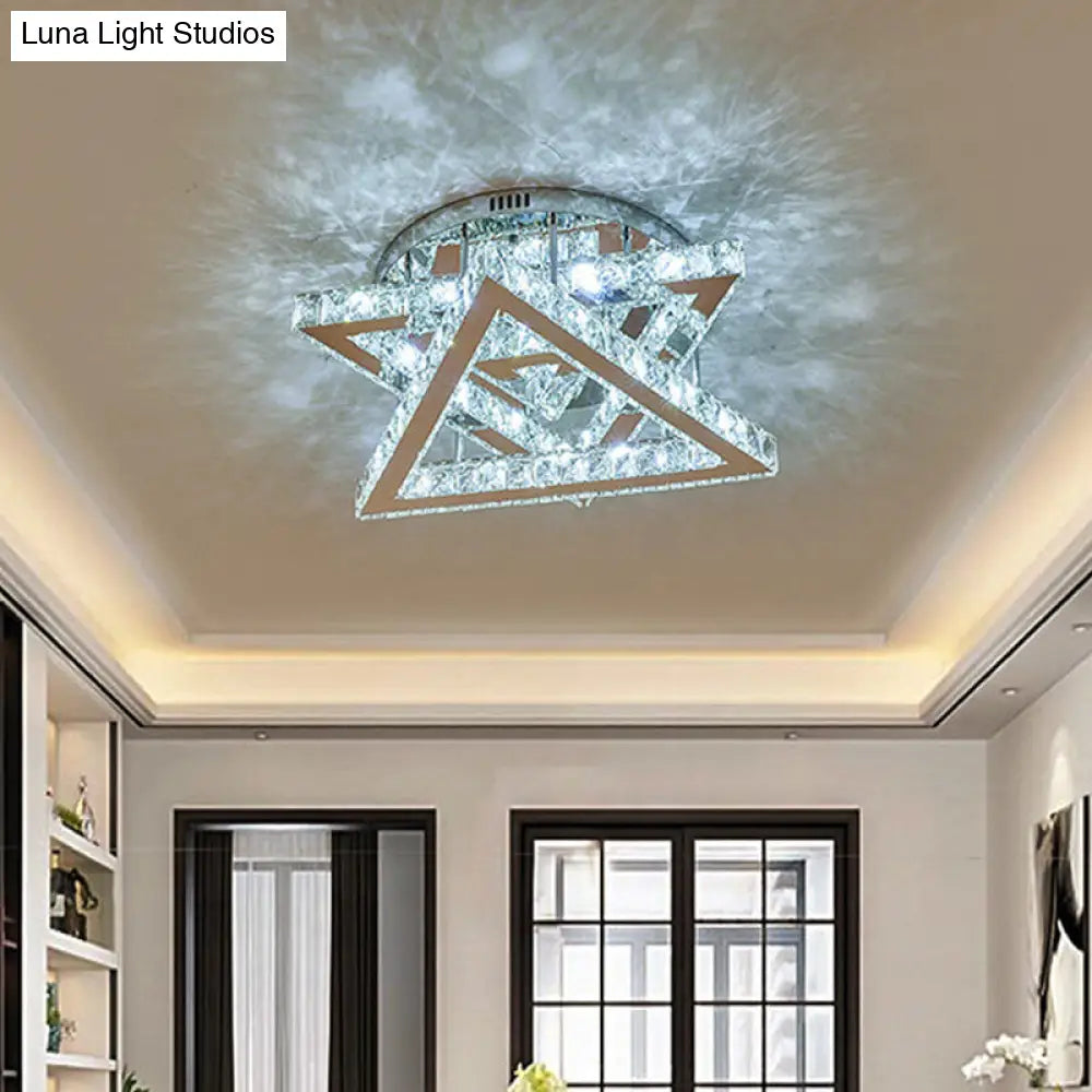 Modern Led Crystal Triangle Ceiling Lamp With Tiered Design - Ideal For Bedroom